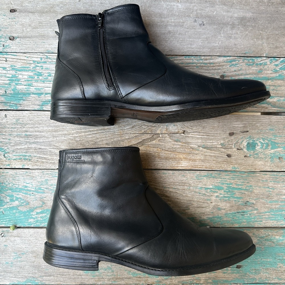 Bugatti Chukka Boots Men's 12.5-13 US 46 EUR Black Leather Side Zip Shearling